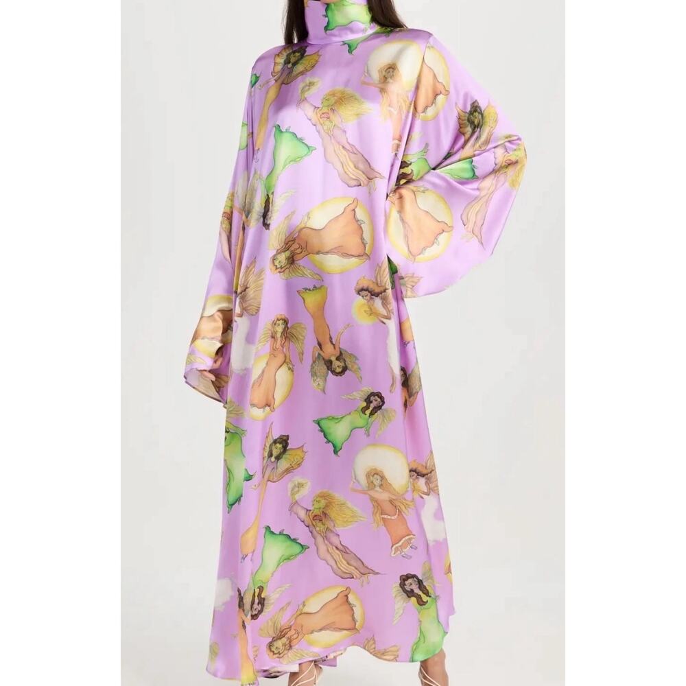 RODARTE | Fairy Print Lilac Purple Silk Charmeuse Caftan Kaftan Dress One Size